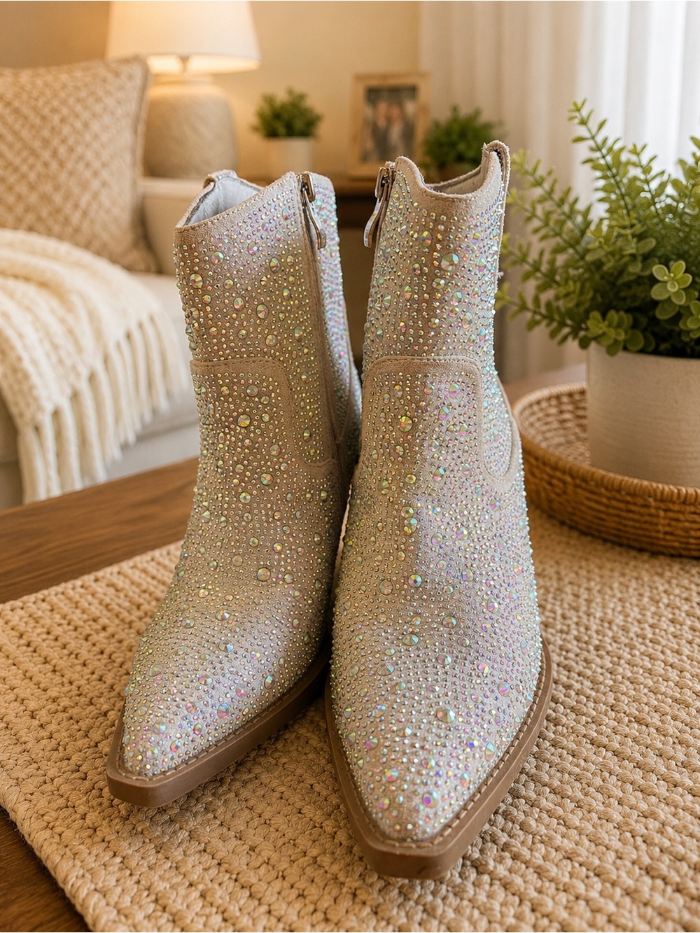 Madden Girl Jolene Rhinestone Western Ankle Boots Women’s 7 Champagne